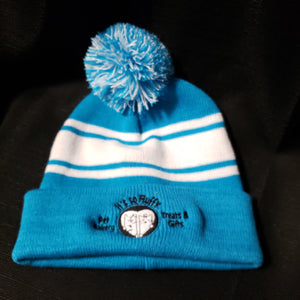 Blue/White Beanie with It's So Fluffy Logo